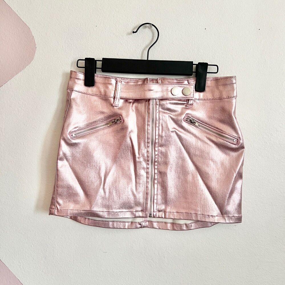 Pink Metallic Mini Skirt, Cyber‎ Y2K, Festival, Rave, Small, Bratz, Futuristic